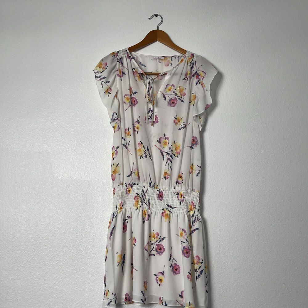 Parker Primrose Floral Dress Womens Medium M Flutter Sleeve Smocked Drop Waist